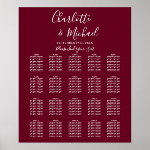 Burgundy Signature Script Wedding Seating Chart