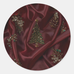 Burgundy Silk-Look Diamond Encrusted Classic Round Sticker