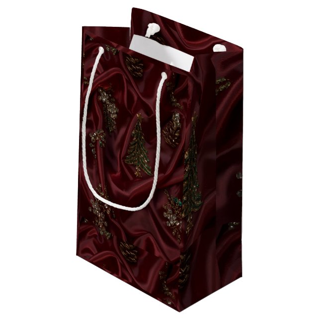 Burgundy Silk-Look Diamond  Small Gift Bag (Back Angled)
