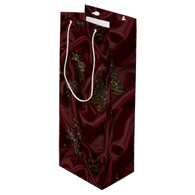 Burgundy Silk-Look Diamond  Wine Gift Bag (Front Angled)