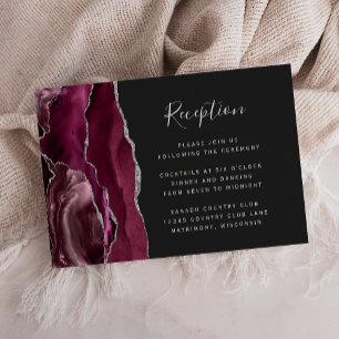Burgundy Silver Agate Dark Wedding Reception Enclosure Card