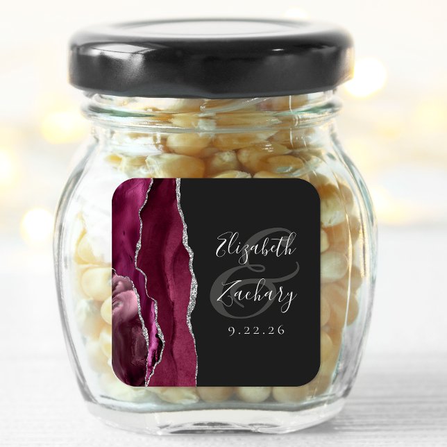 Burgundy Silver Agate Dark Wedding Square Sticker (Creator Uploaded)