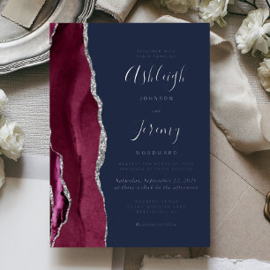 Burgundy Silver Agate Navy Blue Modern Wedding
