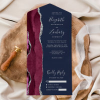 Burgundy Silver Agate Navy Blue Wedding