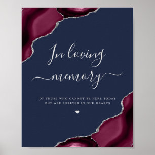 Burgundy Silver Agate Navy Blue Wedding Memorial Poster