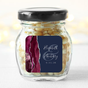 Burgundy Silver Agate Navy Blue Wedding Square Sticker