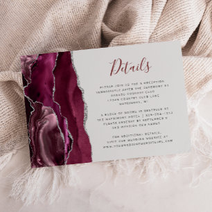 Burgundy Silver Agate Pale Grey Wedding Details Enclosure Card