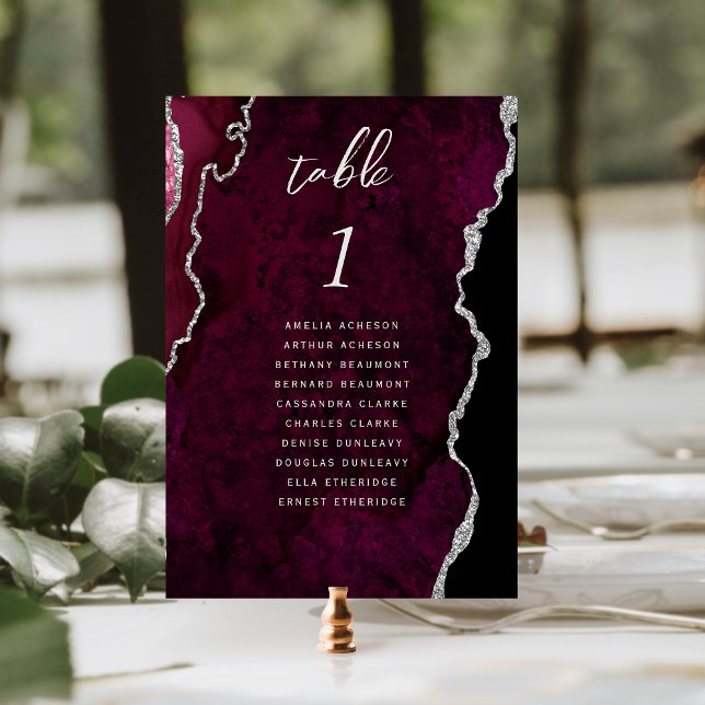 Burgundy Silver Agate Wedding Table Number (Creator Uploaded)