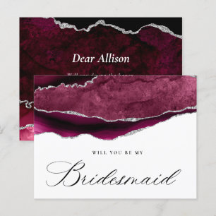 burgundy silver agate will you be my Bridesmaid Invitation Postcard