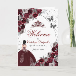 Burgundy Silver Butterfly Quinceanera Program Invitation