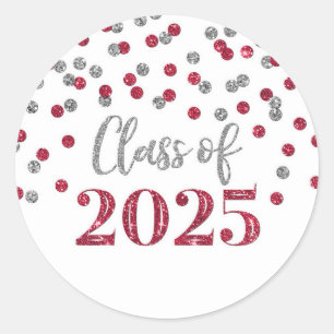 Burgundy Silver Confetti Graduation 2025 Classic Round Sticker
