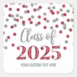 Burgundy Silver Confetti Graduation 2025  Square Sticker