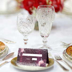 Burgundy silver flowers wedding place card