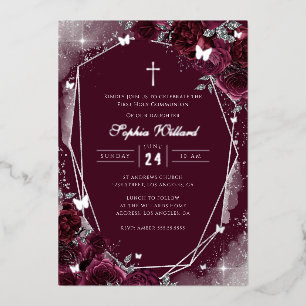 Burgundy Silver Girls First Communion Foil