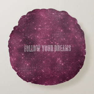 Burgundy Silver Glitzy Sparkle Round Cushion