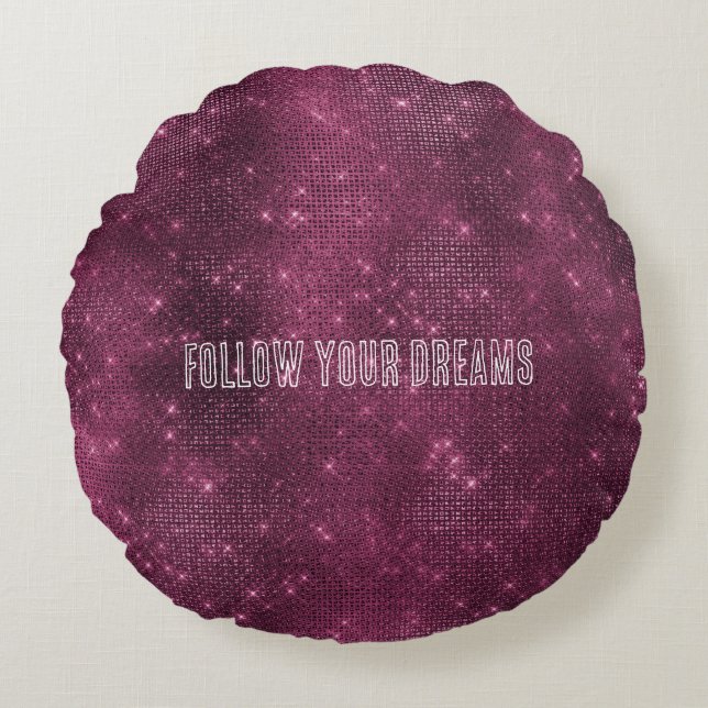 Burgundy Silver Glitzy Sparkle Round Cushion (Front)