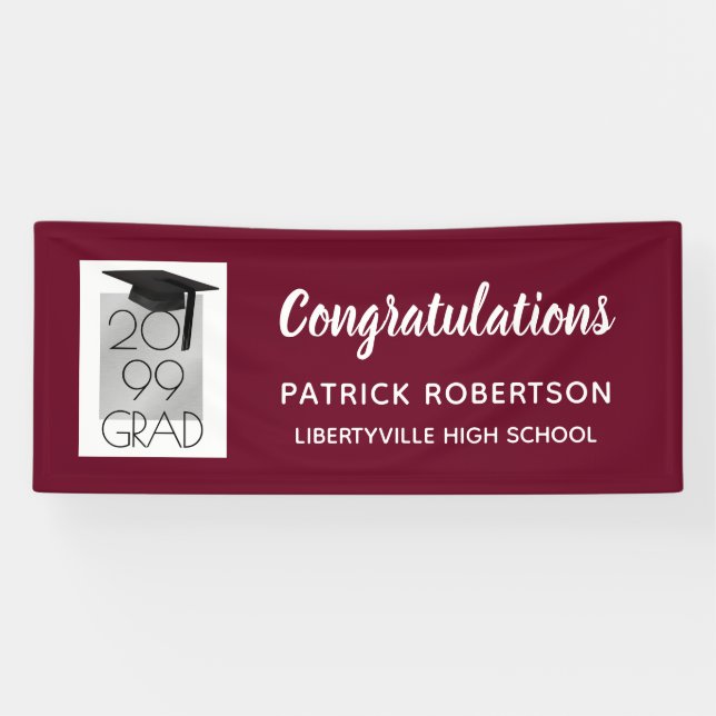 Burgundy & Silver GRAD | Custom Colour | Graduatio Banner (Horizontal)