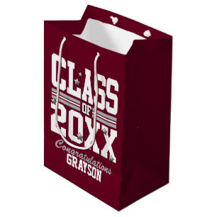 Burgundy Silver Graduating Class Year Medium Gift Bag