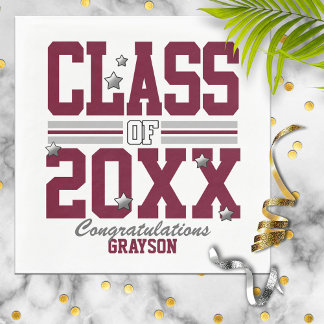 Burgundy|Silver Graduating Class Year Napkin