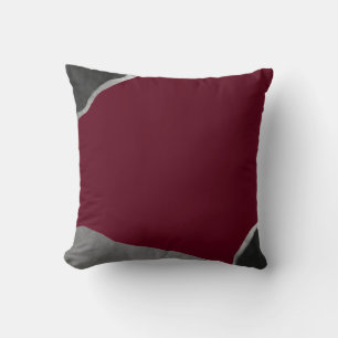 Burgundy Silver Grey Minimalist Abstract Cushion