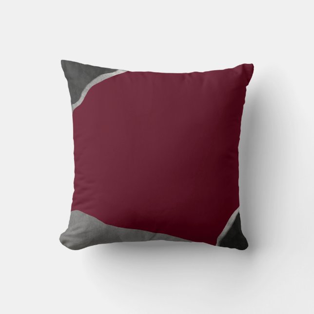 Burgundy Silver Grey Minimalist Abstract Cushion (Front)