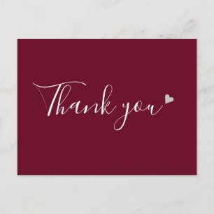 Burgundy Silver Heart Script Business Thank You Postcard