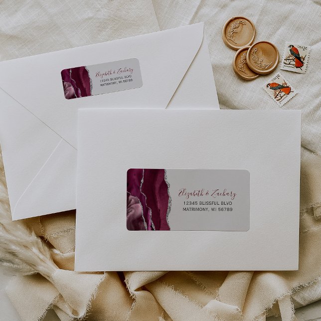 Burgundy Silver Light Grey Wedding Return Address (Creator Uploaded)