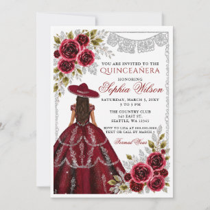 Burgundy Silver Mis Quince Anos Quinceañera Invitation