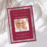 Burgundy silver photo birthday invitation<br><div class="desc">An elegant,  modern,  simple birthday invitation.  A burgundy background decorated with faux silver frames.  Personalise and add a photo name and details. White text.</div>