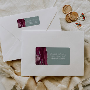 Burgundy Silver Sage Green Wedding Return Address