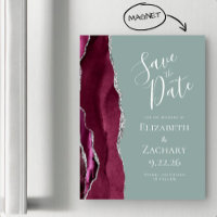 Burgundy Silver Sage Green Wedding Save the Date