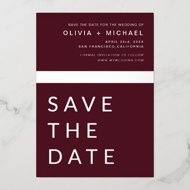 Burgundy Silver Save the Date Elegant  (Front)