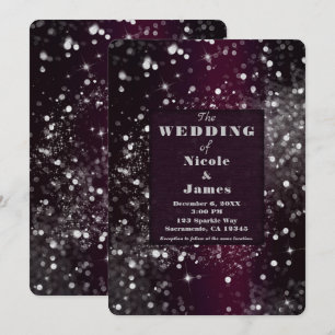 Burgundy & Silver Sparkling Lights Glam Wedding Invitation