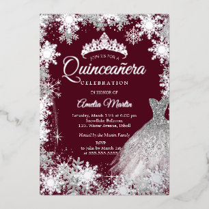 Burgundy Silver Winter Snowflake Quinceanera