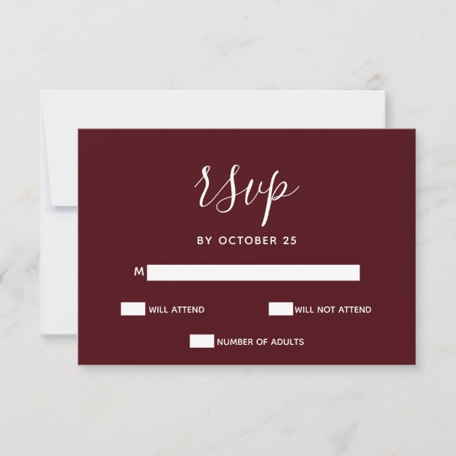 Burgundy Simple Calligraphy Modern RSVP Card (Front)