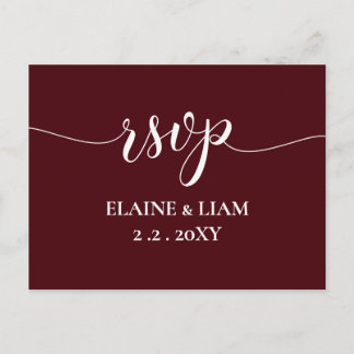 Burgundy Simple Calligraphy Modern RSVP Invitation Postcard