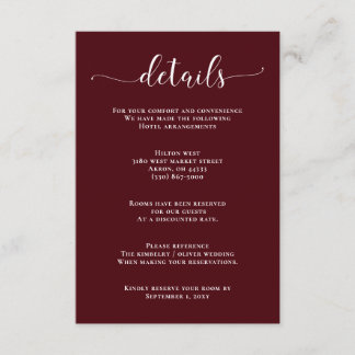 Burgundy Simple Calligraphy Modern Wedding Enclosure Card