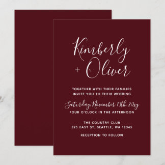 Burgundy Simple Calligraphy Modern Wedding Invitation