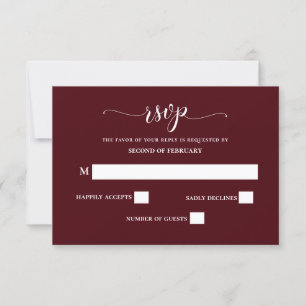 Burgundy Simple Calligraphy Modern Wedding RSVP Card