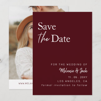 Burgundy Simple Calligraphy Photo Save The Date