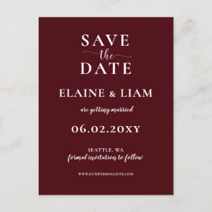 Burgundy Simple Calligraphy Save The Date Announcement Postcard
