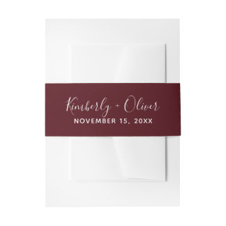 Burgundy Simple Calligraphy Wedding Invitation Belly Band