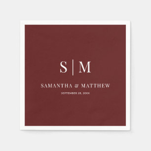 Burgundy Simple Elegant Couple Initials Wedding Napkin