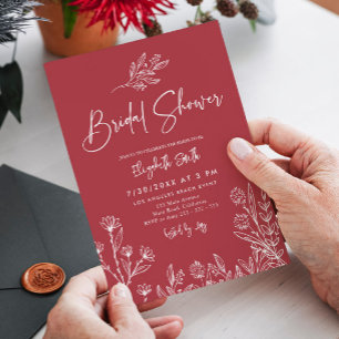 Burgundy Simple Elegant Minimalistic Bridal Shower Invitation