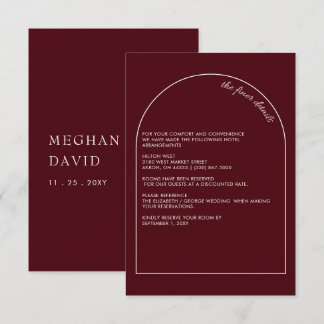Burgundy Simple Elegant Modern Arch Wedding Enclosure Card