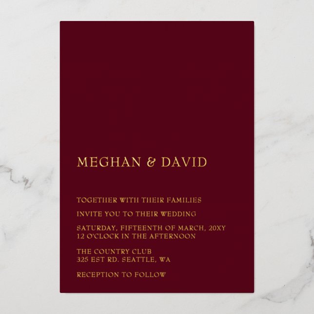 Burgundy Simple Elegant Modern Wedding   (Front)