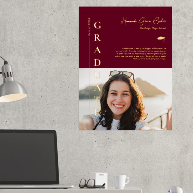 Burgundy | Simple Graduation Photo & Quote Foil Prints (In Situ (Desk 2))