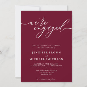 Burgundy Simple Minimal We are Engaged Invitation