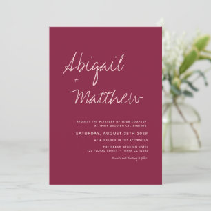 Burgundy Simple Minimalist Modern Wedding  Invitation