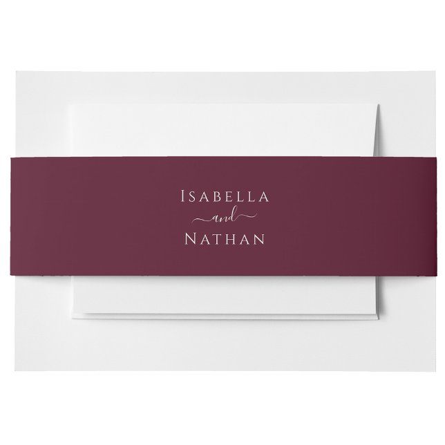 Burgundy Simple Minimalist Script Wedding Invitation Belly Band (Burgundy Simple Minimalist Script Wedding Invitation Belly Band by Painted Paperie
)
